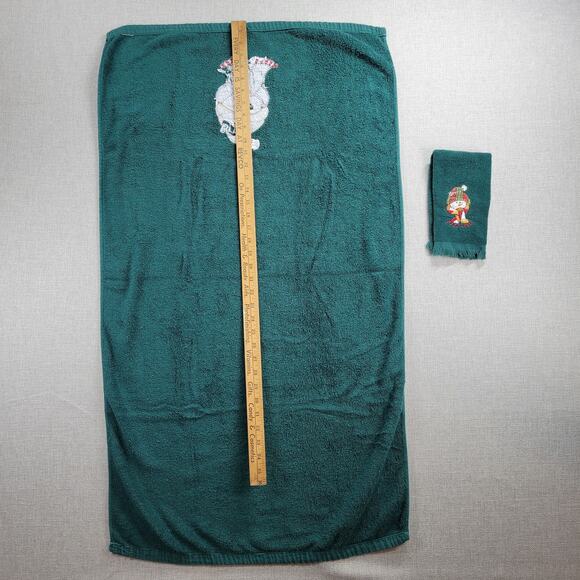 Vintage Cotton Terry Cloth Holiday Towel 2pcs Set Green Winter Snowman Holiday - Picture 6 of 13